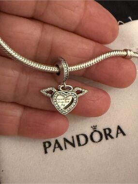 Pandora Silver Heart Charm with Wing Accents - Silver